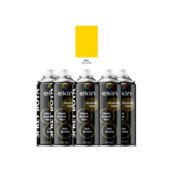 Ekin 400 Ml Sprey Boya Parlak Sarı Renk 5 Adet ürün görseli 1