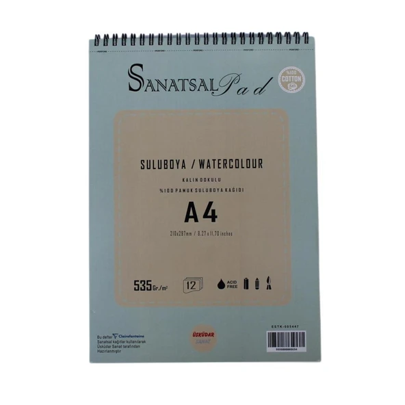 Sanatsal Pad Sulu Boya Resim Defteri A4 535gr 12 Yaprak Spiralli ürün görseli 1