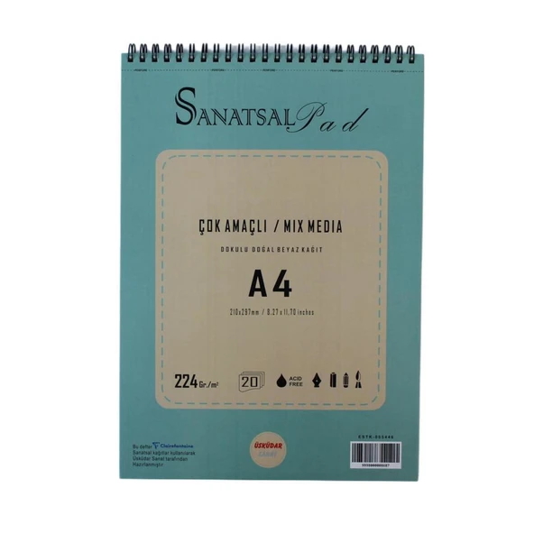 Sanatsal Pad Çok Amaçlı Dokulu Resim Defteri A4 224gr 20 Yaprak Spiralli ürün görseli 1