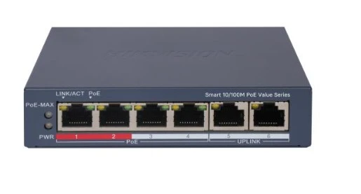Hikvision DS-3E1106P-EI/M 4 Port PoE 10/100 2-Uplınk Yönetilemez Switch ürün görseli 1