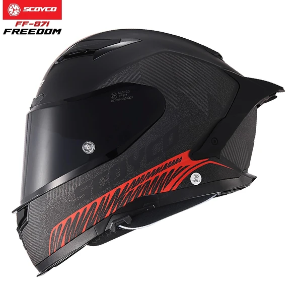 SCOYCO FF-871 FREEDOM MAT SİYAH-KIRMIZI GÜNEŞ VİZÖRLÜ KAPALI KASK (SİYAH CAMLI) ürün görseli 1