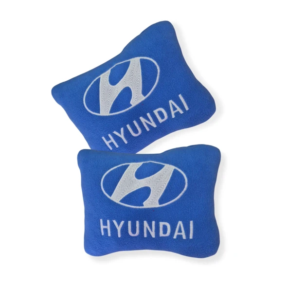 Hyundai Nakış Işlemeli Mavi Polar Ortopedik Araç Oto Koltuk Seyahat Boyun Yastık / 2'li Set ürün görseli 1