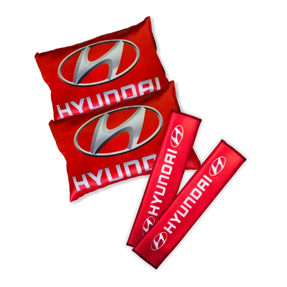 Hyundai Dijital Baskılı Kırmızı Araç Seyahat Boyun Yastık 2'li Set Hyundai Emniyet Kemer Ped ürün görseli 1