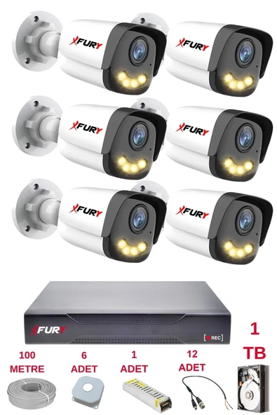 FURY 6 Kameralı 4 Warm Led Gece Renkli Görüş-Cepten İzle-Su Geçirmez Güvenlik Kamerası Seti 1TB ürün görseli 1