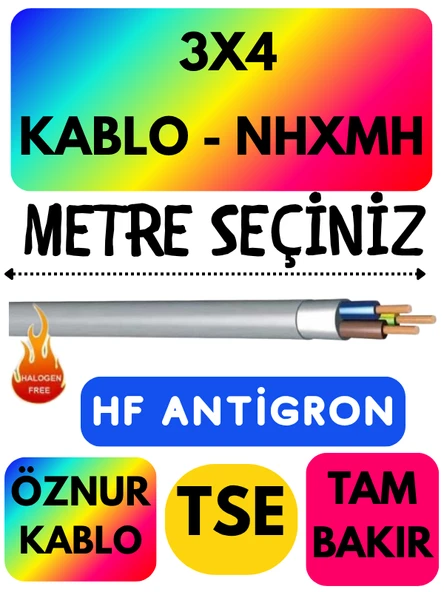 Öznur 3X4 NHXMH (ALEV İLETMEZ) Kablo Metre Seçenekli (Gri) ürün görseli 1