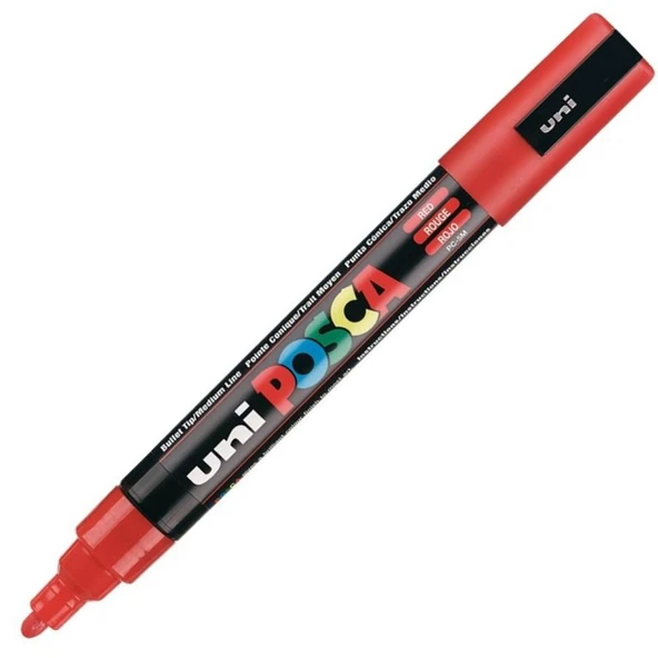 Uni-Ball Posca 1.8-2.5 Su Bazlı Poster Markörü Kırmızı N PC-5M ürün görseli 1