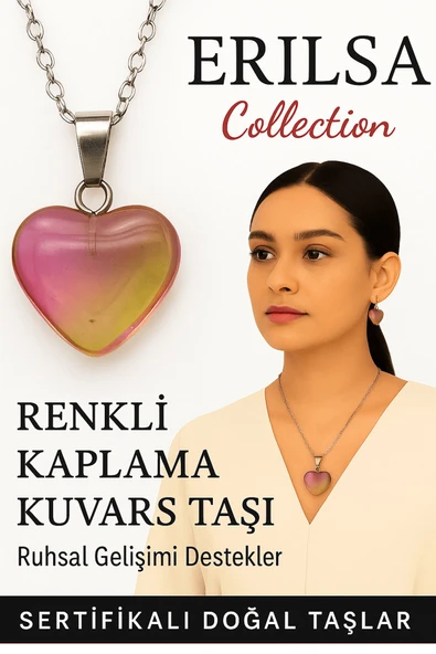 Sertifikalı Renkli Kaplama Kuvars Taşı Kolye (Pembe Sarı) – Şefkat, Neşe ve Ruhsal Canlanma Taşı ürün görseli 1