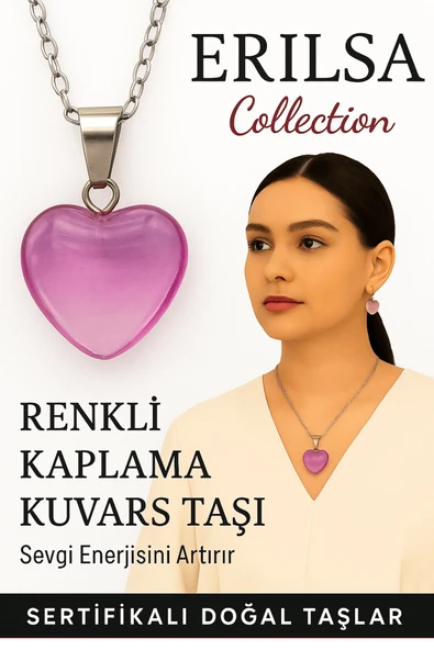 Sertifikalı Renkli Kaplama Kuvars Taşı Kolye (Pembe) – Sevgi Enerjisi, Ruhsal Arınma ve Zarafet ürün görseli 1