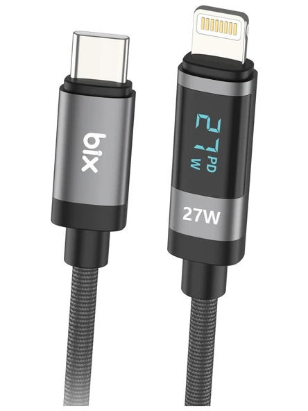 Bix BX06CL Type-C to Lightning iPhone 27W Örgülü LED Dijital Ekranlı Şarj ve Data Kablosu 1 Metre ürün görseli 1