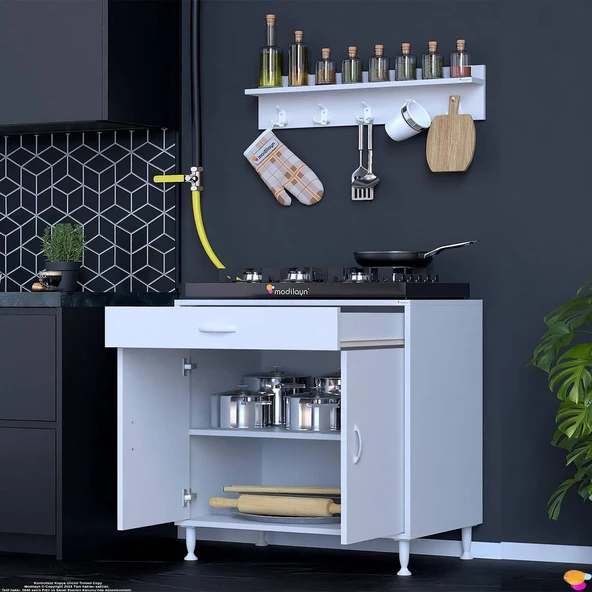 Modilayn QPLAS (XXXL) Set Ocak Altı Dolap 80x88x56 cm. Çekmeceli, kapaklı, raflı ve baharat raflı. ürün görseli 1