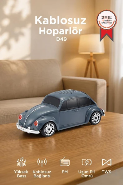 Bluetooth Hoparlör Retro Araba Voswos USB TF FM Speaker D49 Gri ürün görseli 1