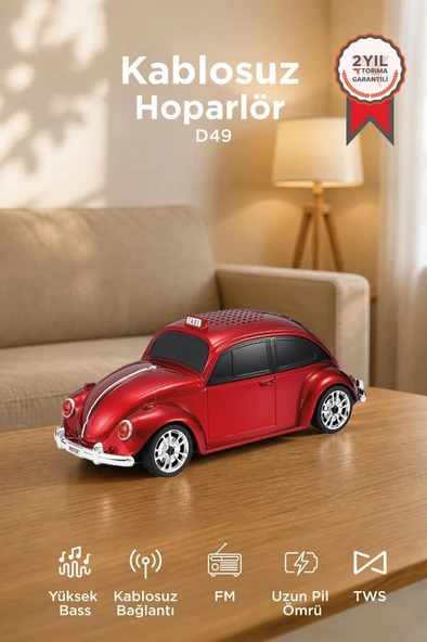 Bluetooth Hoparlör Retro Araba Voswos USB TF FM Speaker D49 Kırmızı ürün görseli 1