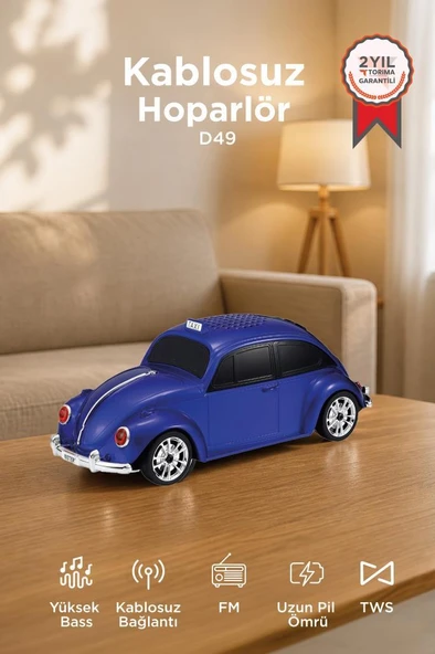 Bluetooth Hoparlör Retro Araba Voswos USB TF FM Speaker D49 Mavi ürün görseli 1