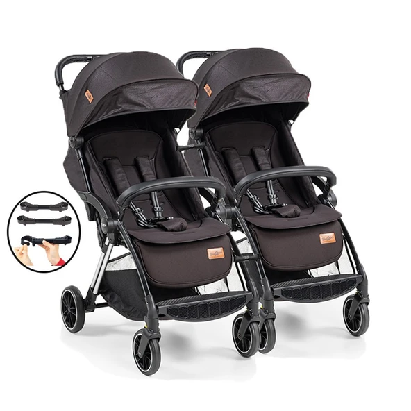 Baby2go Tulipa Cabin Otomatik Katlanan İkiz Bebek Arabası / Siyah ürün görseli 1