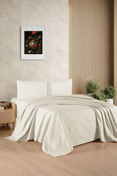 Kristal Bamboo Lastikli Çarşaflı Tek Kişilik Pike Takımı Krem ürün görseli 1
