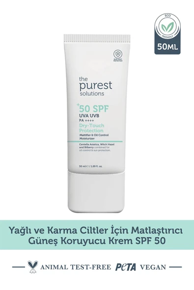 The Purest Solutions Dry Touch Protection Mat Bitişli Yağlı Ciltler İçin Güneş Kremi SPF50+ 50 ml ürün görseli 1