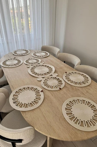 Salin Lüks Jüt 7 Parça Yemek Takımı Krem ürün görseli 1