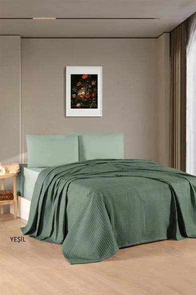 Kristal Bamboo Lastikli Çarşaflı Çift Kişilik Pike Takımı Yeşil ürün görseli 1
