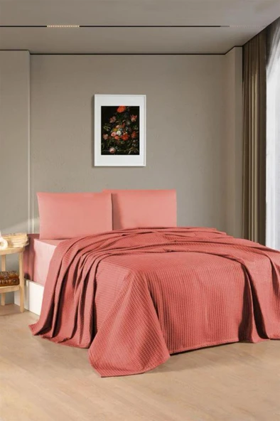 Kristal Bamboo Lastikli Çarşaflı Çift Kişilik Pike Takımı Kiremit ürün görseli 1