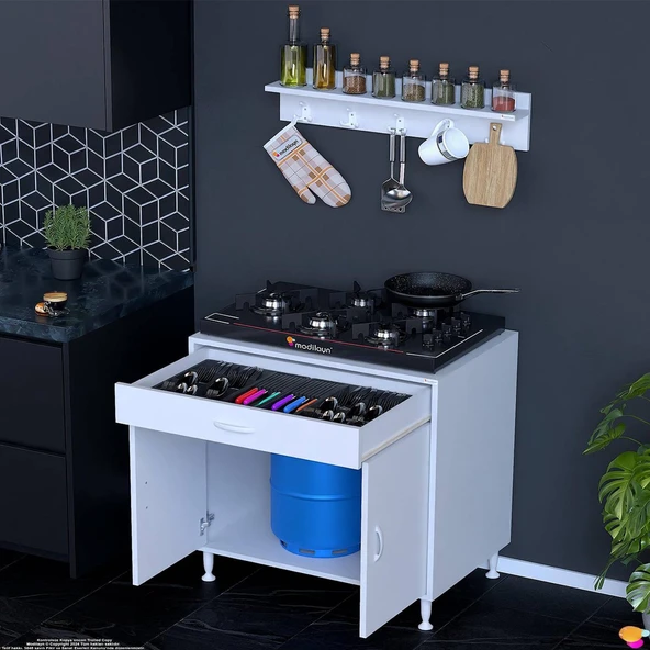 Modilayn DOQU (XXXL) Set Ocak Altı Dolap 80x88x56 cm, Çekmeceli,Kapaklı, Tüp Bölmeli Ve Baharat Raflı ürün görseli 1