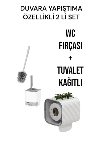 2 li set-Kendinden Yapışkanlı Tuvalet Kağıdı WC Kağıt Asacağı ve Banyo Lavabo Wc Temizleme Fırçası ürün görseli 1