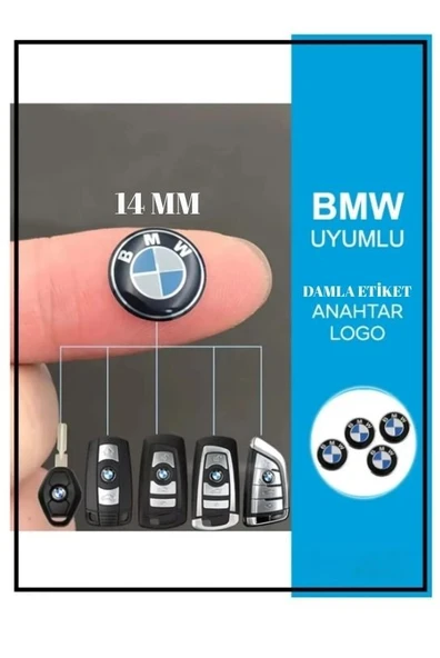 Bmw Logolu Anahtar Amblemi Logo 2 Adet 14mm Damla Etiket ürün görseli 1