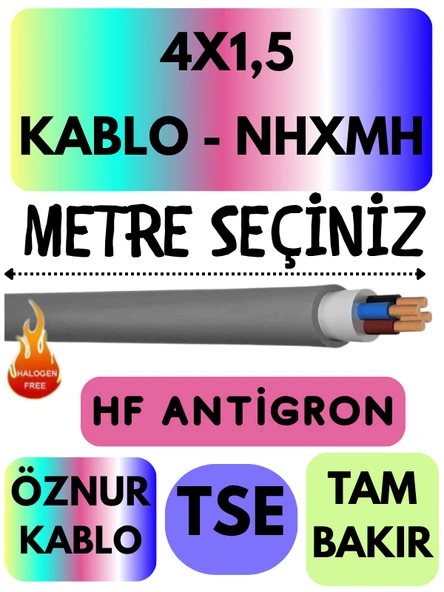 Öznur 4X1,5 NHXMH (ALEV İLETMEZ) Kablo Metre Seçenekli (Gri) ürün görseli 1