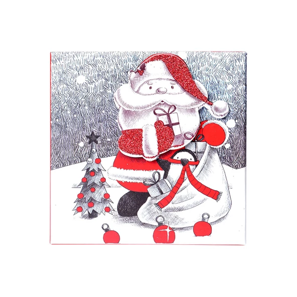 Yılbaşı Noel Baba ve Çam Ağacı Motifli Hediye Kutusu 10x7 cm ürün görseli 1