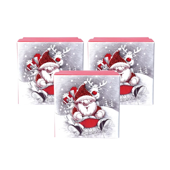 Yılbaşı Noel Baba ve Geyik Motifli Hediye Kutusu Küçük Set 3'lü ürün görseli 1