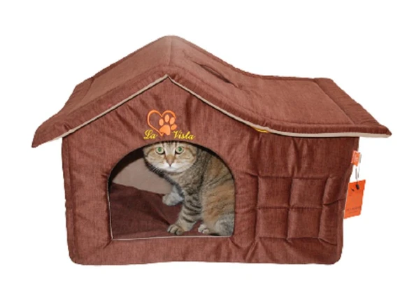 La Vista İç Mekan Kedi ve Köpek Çatılı Ev BORDO-Kahverengi 56-36-45cm ürün görseli 1