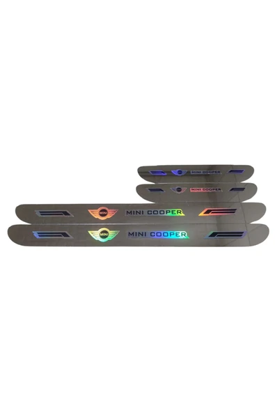 Rukye Shop Mini Cooper Hologram Logolu Araca Özel Marka Logolu Aynalı Kapı Eşiği Koruyucu Yapıştırma 4'lü Set ürün görseli 1