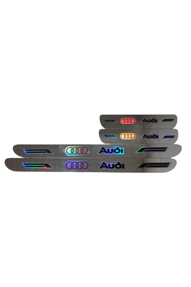 Rukye Shop Audi Hologram Logolu Araca Özel Marka Logolu Aynalı Kapı Eşiği Koruyucu Yapıştırma 4'lü Set ürün görseli 1