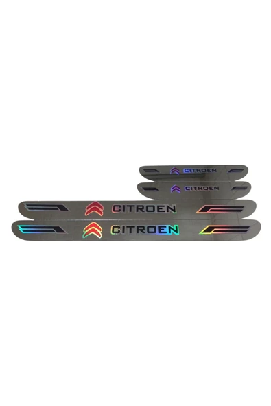 Rukye Shop Citroen Hologram Logolu Araca Özel Marka Logolu Aynalı Kapı Eşiği Koruyucu Yapıştırma 4'lü Set ürün görseli 1