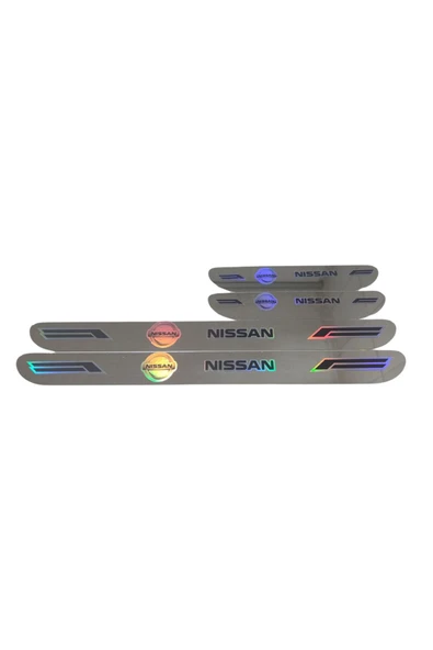 Rukye Shop Nissan Hologram Logolu Araca Özel Marka Logolu Aynalı Kapı Eşiği Koruyucu Yapıştırma 4'lü Set ürün görseli 1