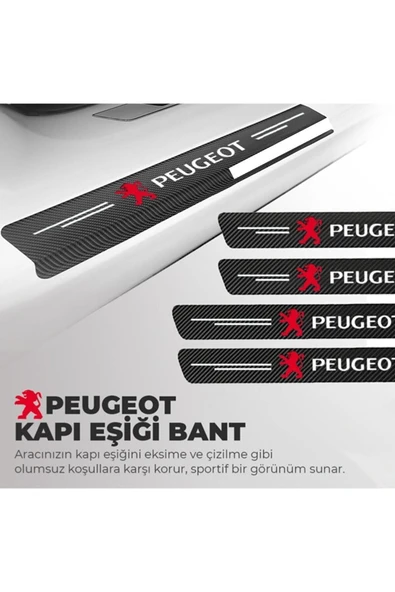 Rukye Shop Peugeot Logolu Karbon Kapı Eşiği Koruyucu Bant Folyo 4'lü Set ürün görseli 1