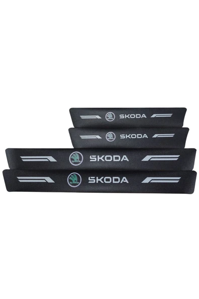Rukye Shop Skoda Logolu Karbon Kapı Eşiği Koruyucu Bant Folyo 4'lü Set ürün görseli 1