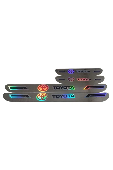 Rukye Shop Toyota Hologram Logolu Araca Özel Marka Logolu Aynalı Kapı Eşiği Koruyucu Yapıştırma 4'lü Set ürün görseli 1