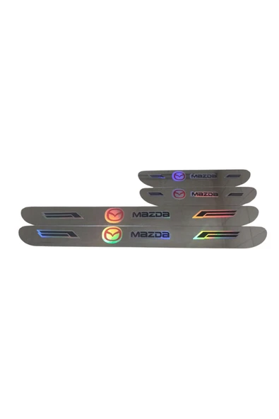 Rukye Shop Mazda Hologram Logolu Araca Özel Marka Logolu Aynalı Kapı Eşiği Koruyucu Yapıştırma 4'lü Set ürün görseli 1