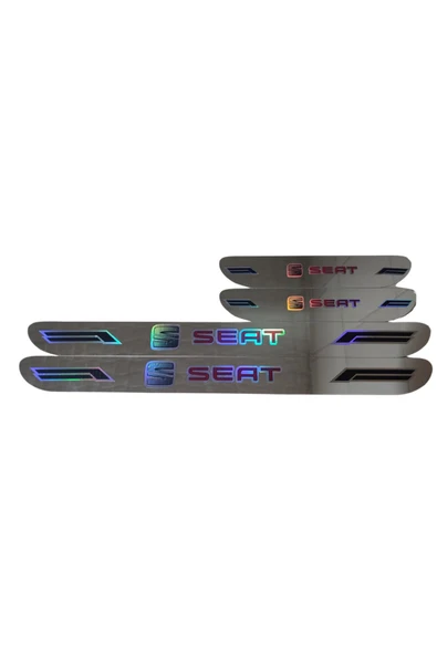 Rukye Shop Seat Hologram Logolu Araca Özel Marka Logolu Aynalı Kapı Eşiği Koruyucu Yapıştırma 4'lü Set ürün görseli 1