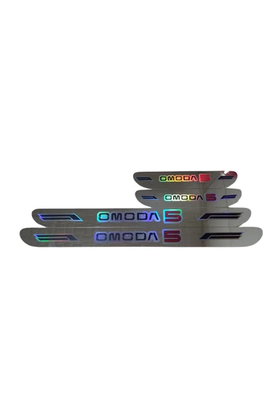 Rukye Shop Chery Omoda 5 Hologram Logolu Araca Özel Marka Logolu Aynalı Kapı Eşiği Koruyucu Yapıştırma 4'lü Set ürün görseli 1