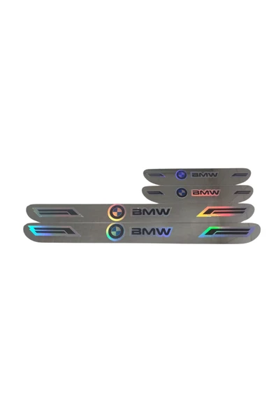 Rukye Shop Bmw Hologram Logolu Araca Özel Marka Logolu Aynalı Kapı Eşiği Koruyucu Yapıştırma 4'lü Set ürün görseli 1