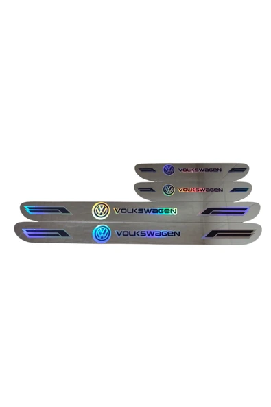 Rukye Shop Volkswagen Hologram Logolu Araca Özel Marka Logolu Aynalı Kapı Eşiği Koruyucu Yapıştırma 4'lü Set ürün görseli 1