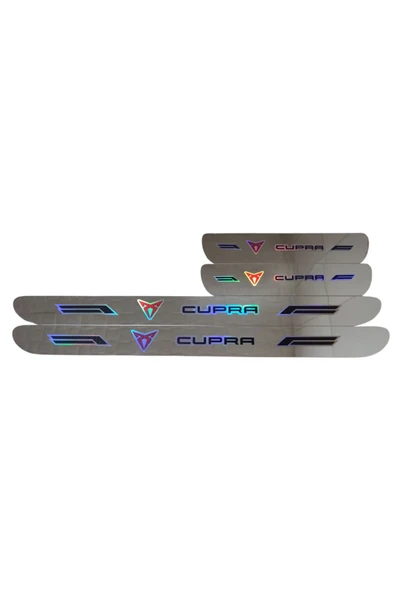 Rukye Shop Cupra Hologram Logolu Araca Özel Marka Logolu Aynalı Kapı Eşiği Koruyucu Yapıştırma 4'lü Set ürün görseli 1