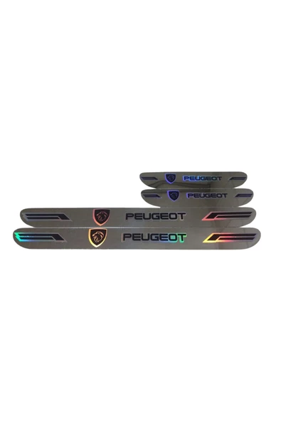 Rukye Shop Peugeot Hologram Logolu Araca Özel Marka Logolu Aynalı Kapı Eşiği Koruyucu Yapıştırma 4'lü Set ürün görseli 1