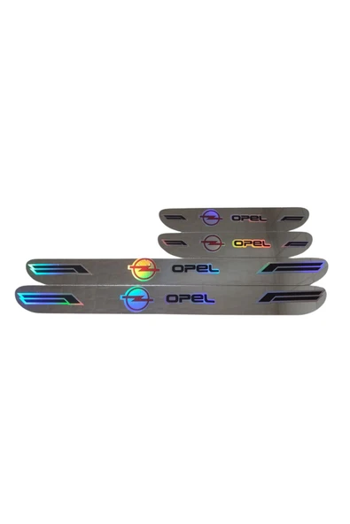 Rukye Shop Opel Hologram Logolu Araca Özel Marka Logolu Aynalı Kapı Eşiği Koruyucu Yapıştırma 4'lü Set ürün görseli 1