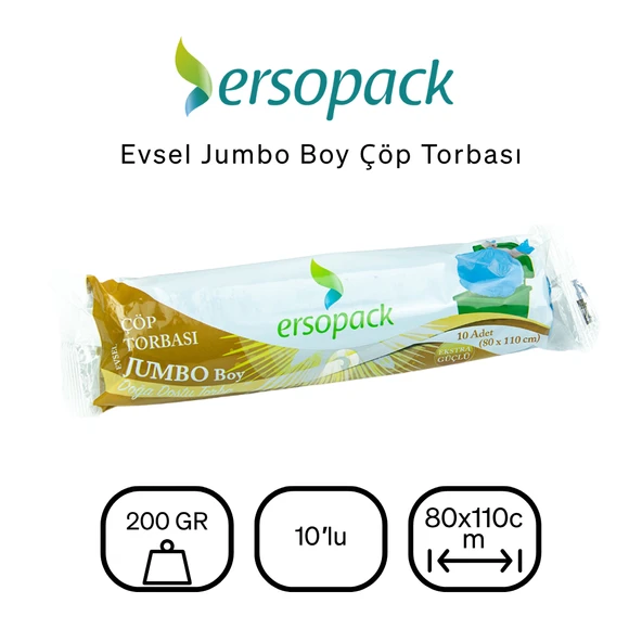Ersopack Evsel 80x110 cm Çöp Torbası 8 Rulo 10'lu - Resim 2