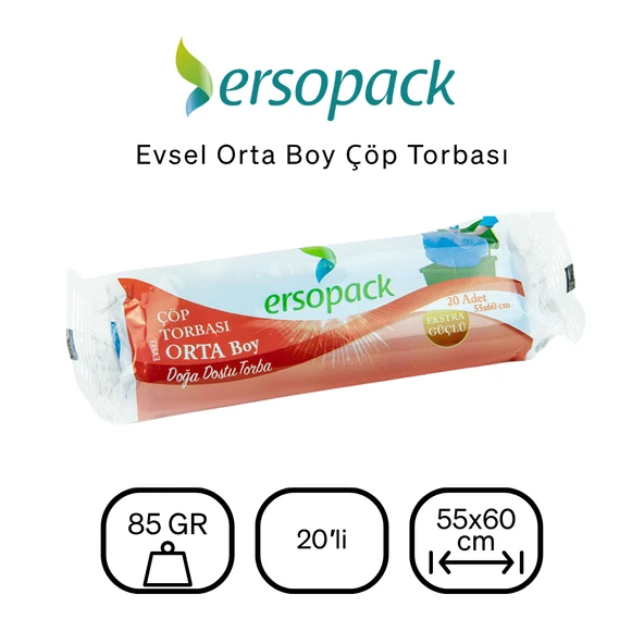 Ersopack 55X60cm Orta Boy Çöp Torbası 20x4 Adet - Resim 2