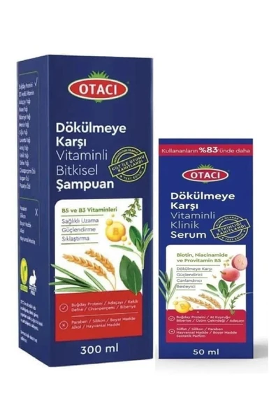 Otacı Dökülmeye Karşı Vitaminli Bitkisel Şampuan 300 ml +Vitaminli Klinik Serum 50 ml ürün görseli 1