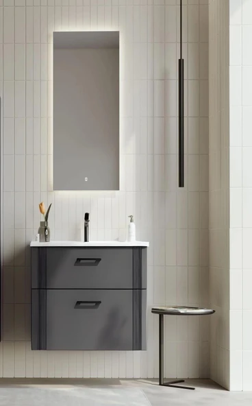 Orka Bari 65 cm Antrasit Banyo Dolabı Takımı (Ledli Ayna) ürün görseli 1