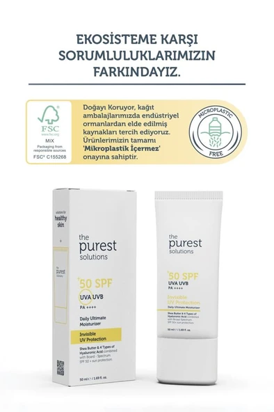 The Purest Solutions Invisible UV Protection Günlük Kullanıma Uygun Nemlendiricili Güneş Kremi SPF50 - Resim 5